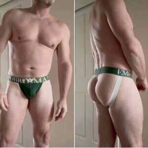 Emporio Armani Men's Green and White Jockstrap S